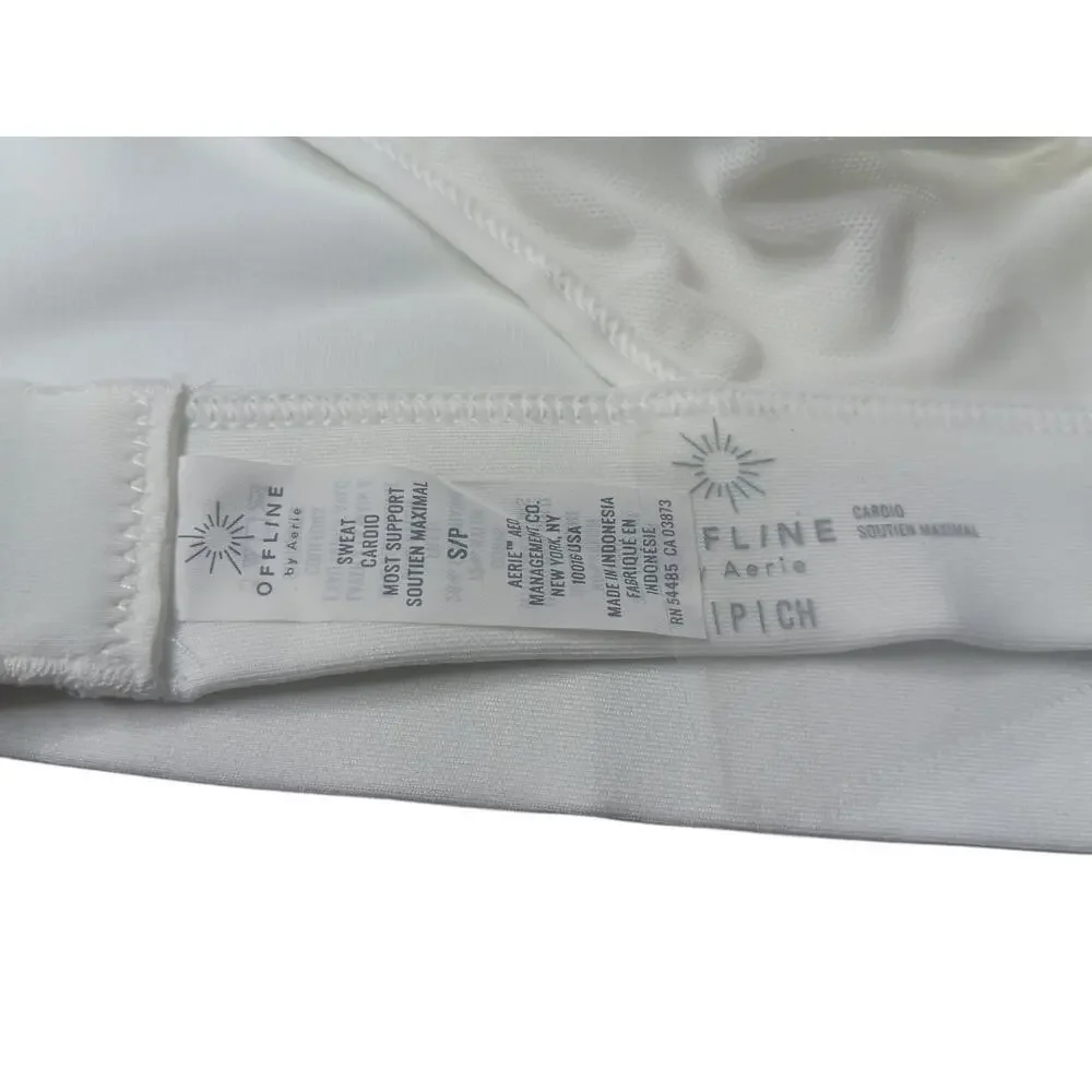 Offline by Aerie Goals Mesh Cross Back Maximum Support Sports Bra in White SZ S